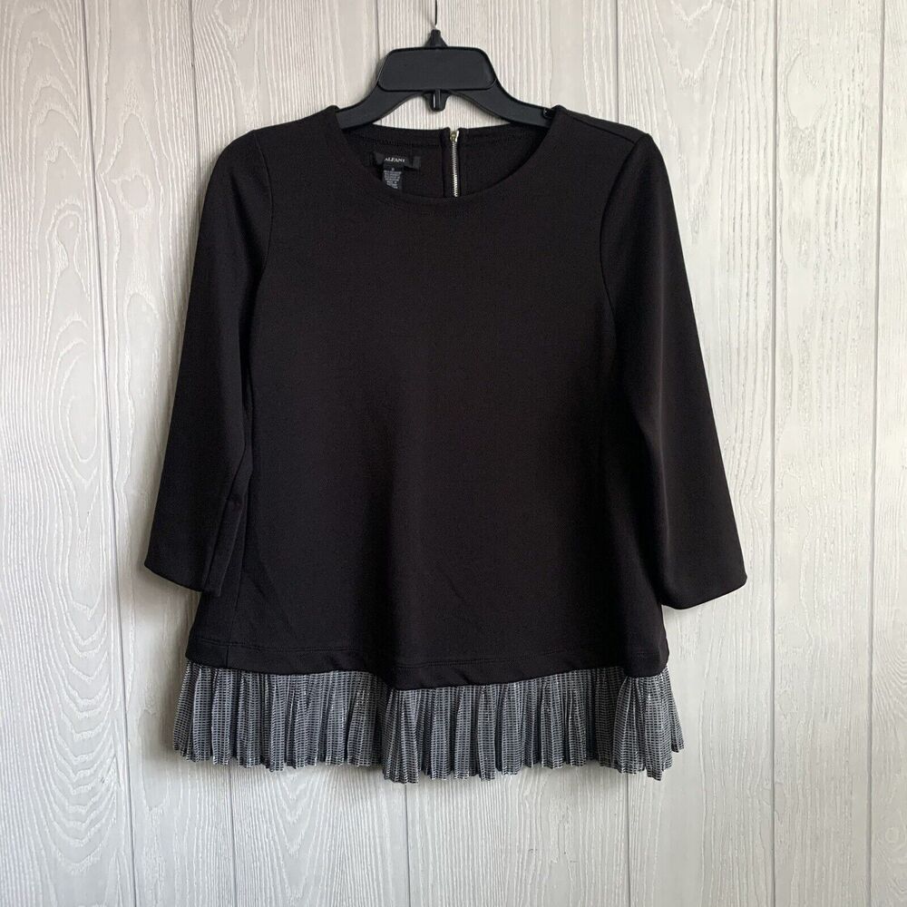 Alfani Black Silver Trim 3/4 Sleeve Top Size Small